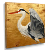 Heron Ready For Liftoff On Gold - White Heron Wall Art