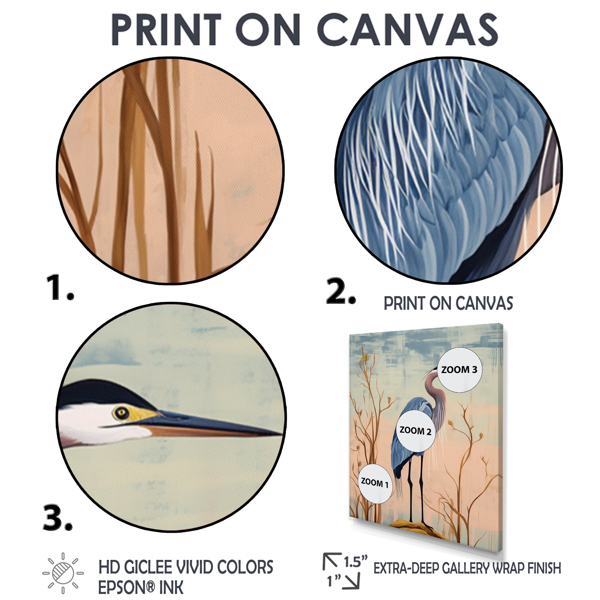 Blue Heron Pink Sky Retro Illustration - Blue Heron Wall Art