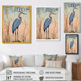 Blue Heron Pink Sky Retro Illustration - Blue Heron Wall Art