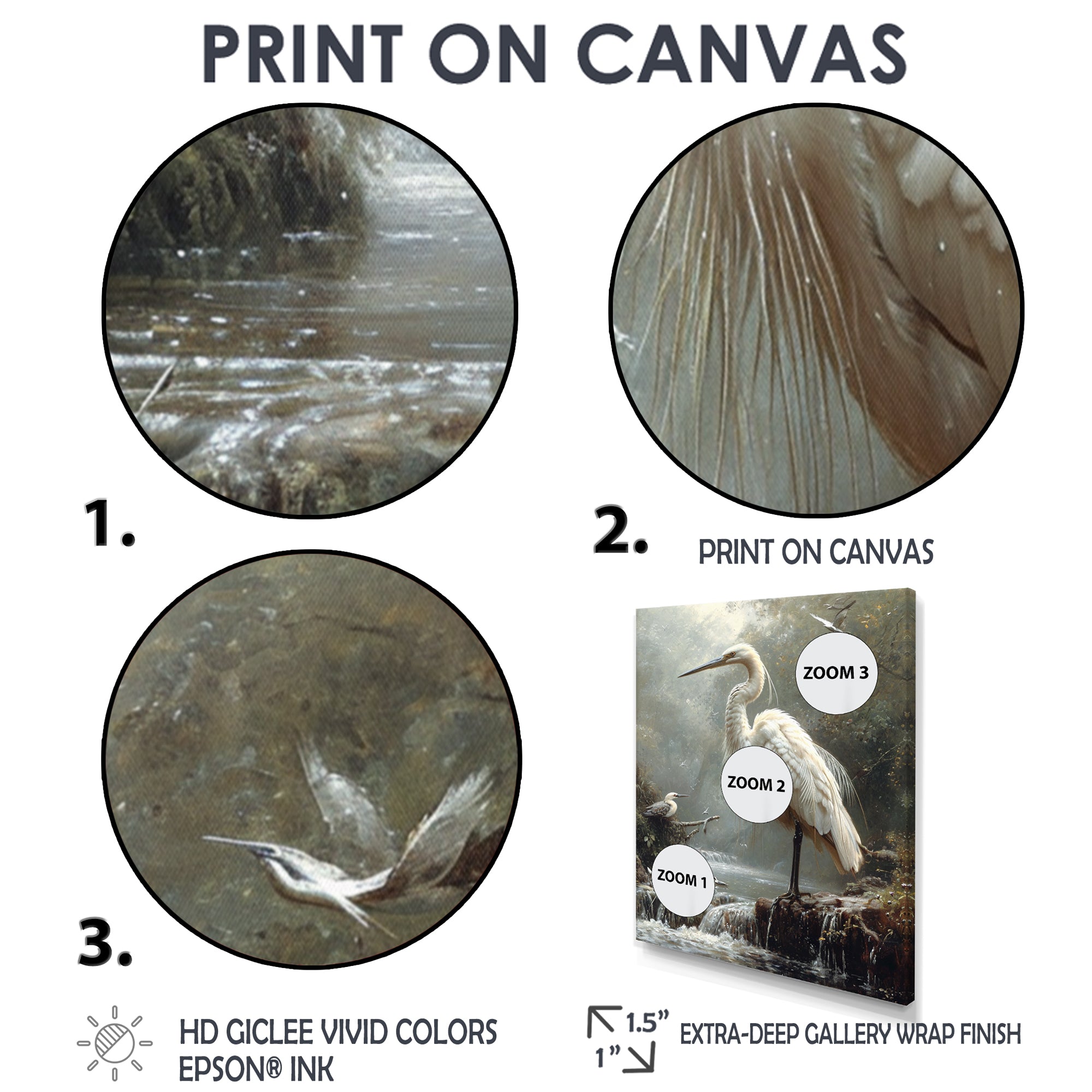 White Heron Looking For River Pray - Heron Framed Canvas Art