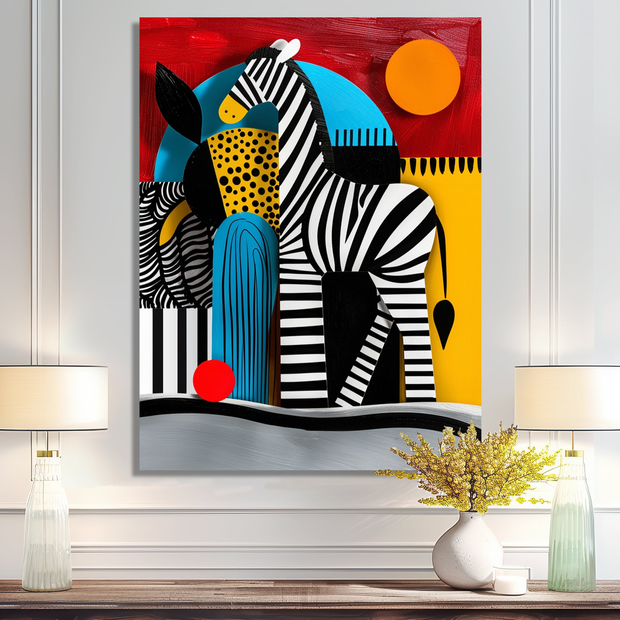 Playful Zebra Geometric Retro Abstract - Zebra Home Decor Art