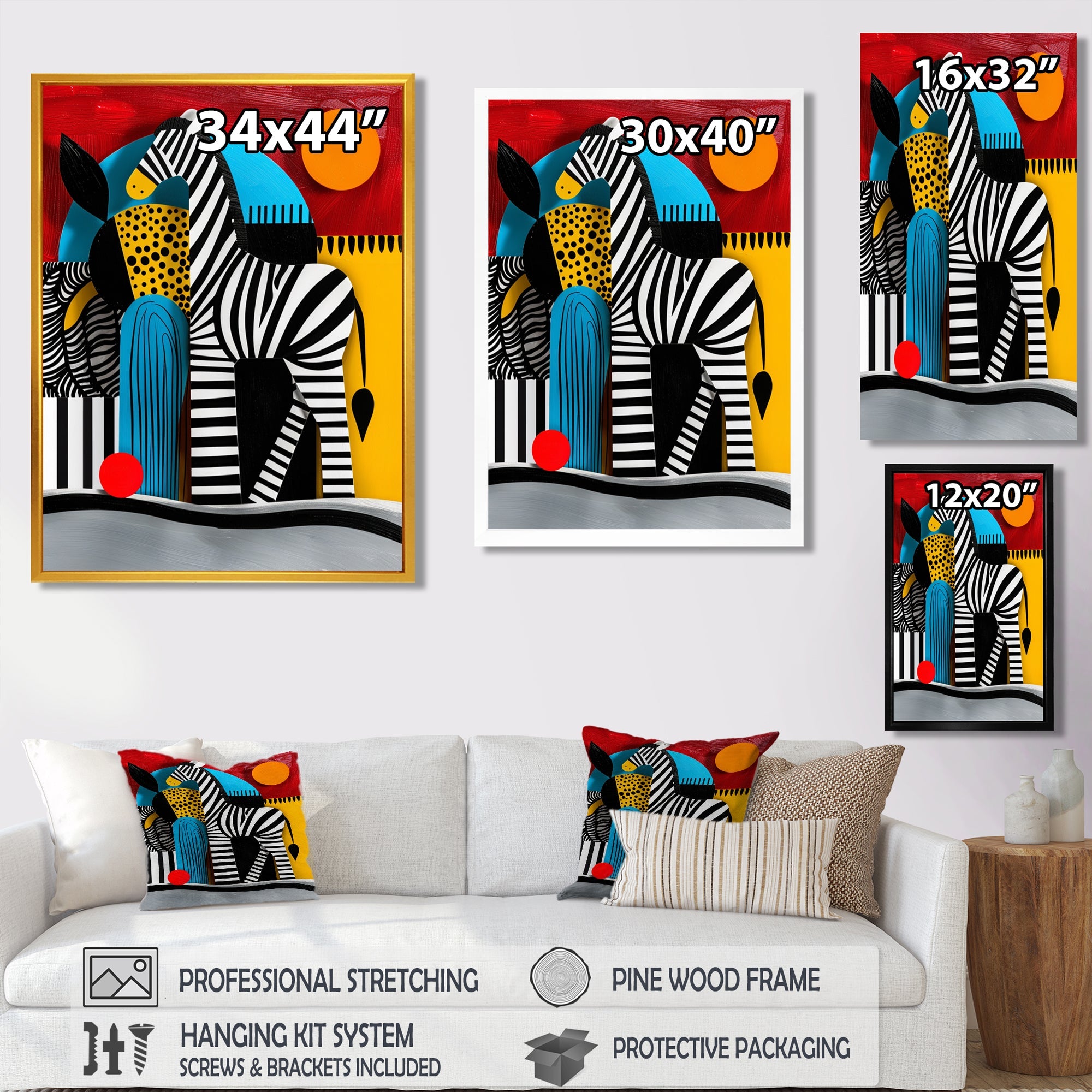 Playful Zebra Geometric Retro Abstract - Zebra Home Decor Art