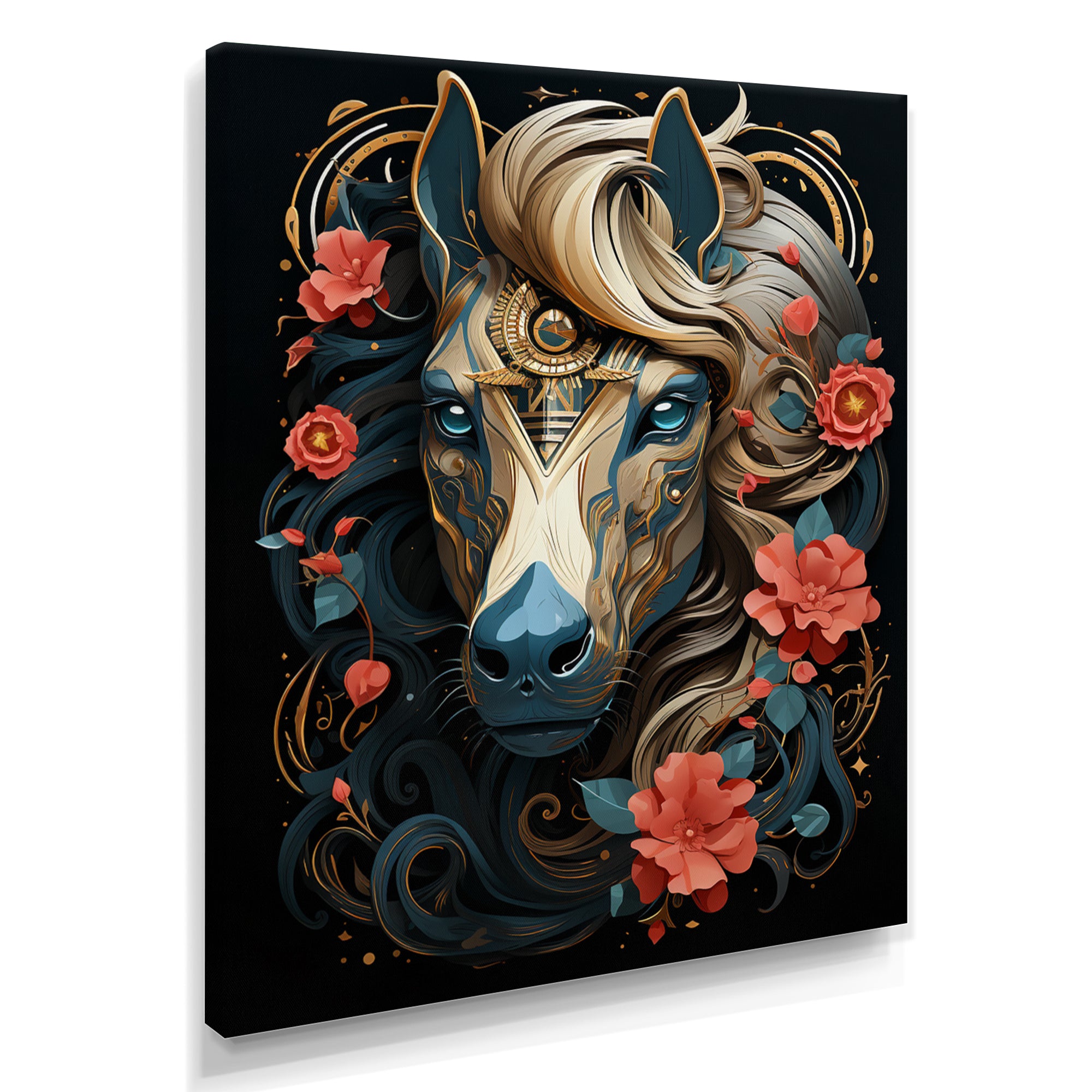 Future Horse Portrait Blooming Flowers - Horse Bedroom Wall Art