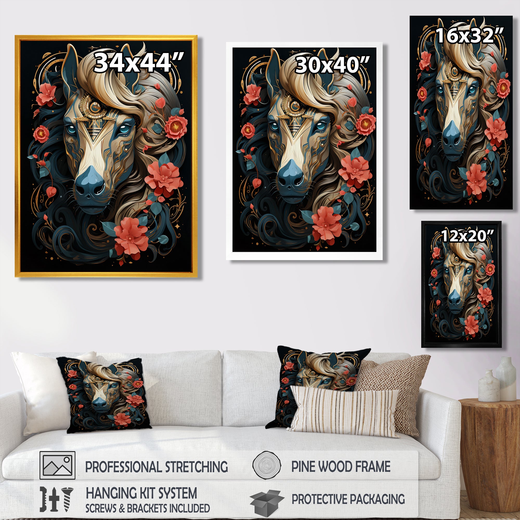Future Horse Portrait Blooming Flowers - Horse Bedroom Wall Art