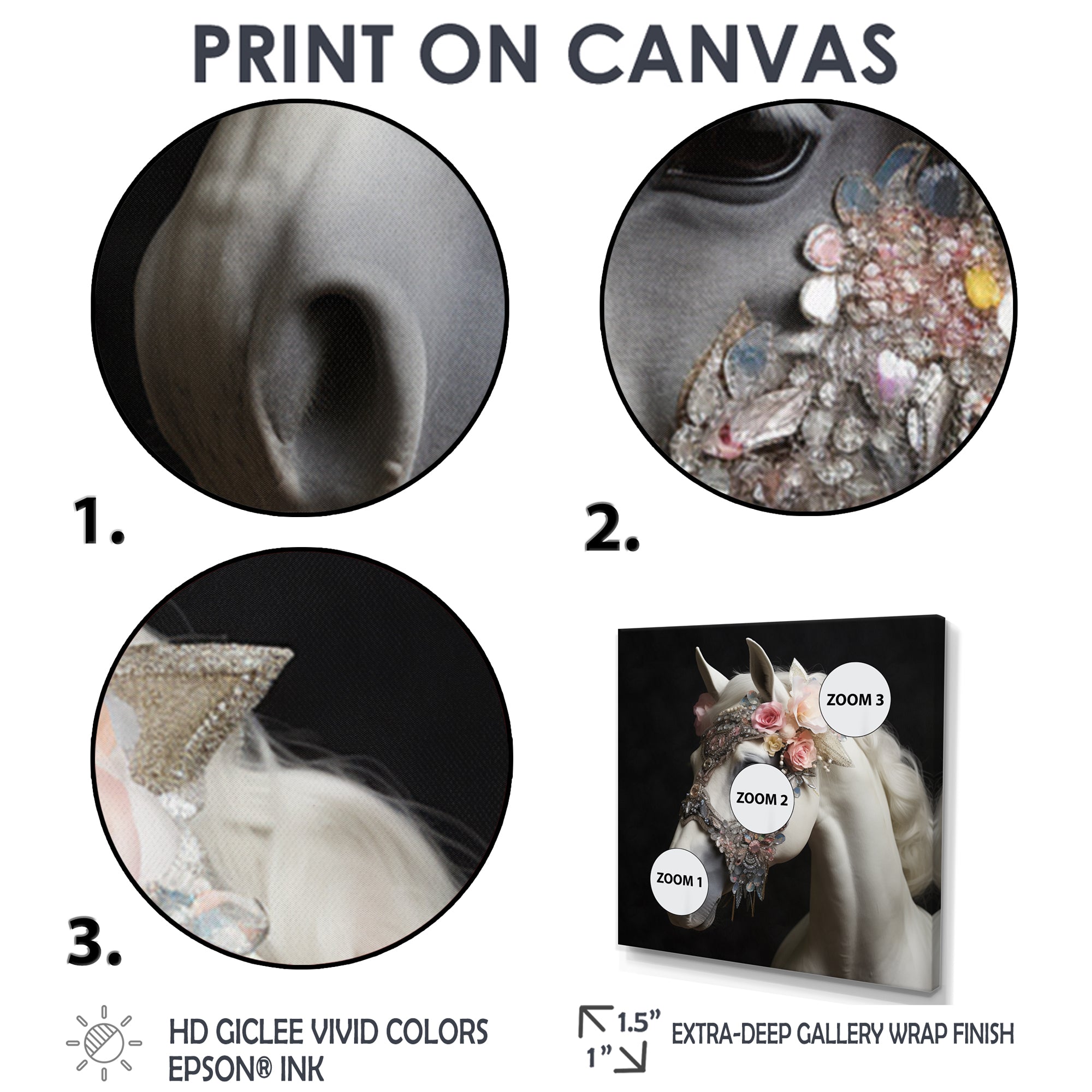Glamorous White Horse With Pink Flowers - Horse Canvas Wall Art