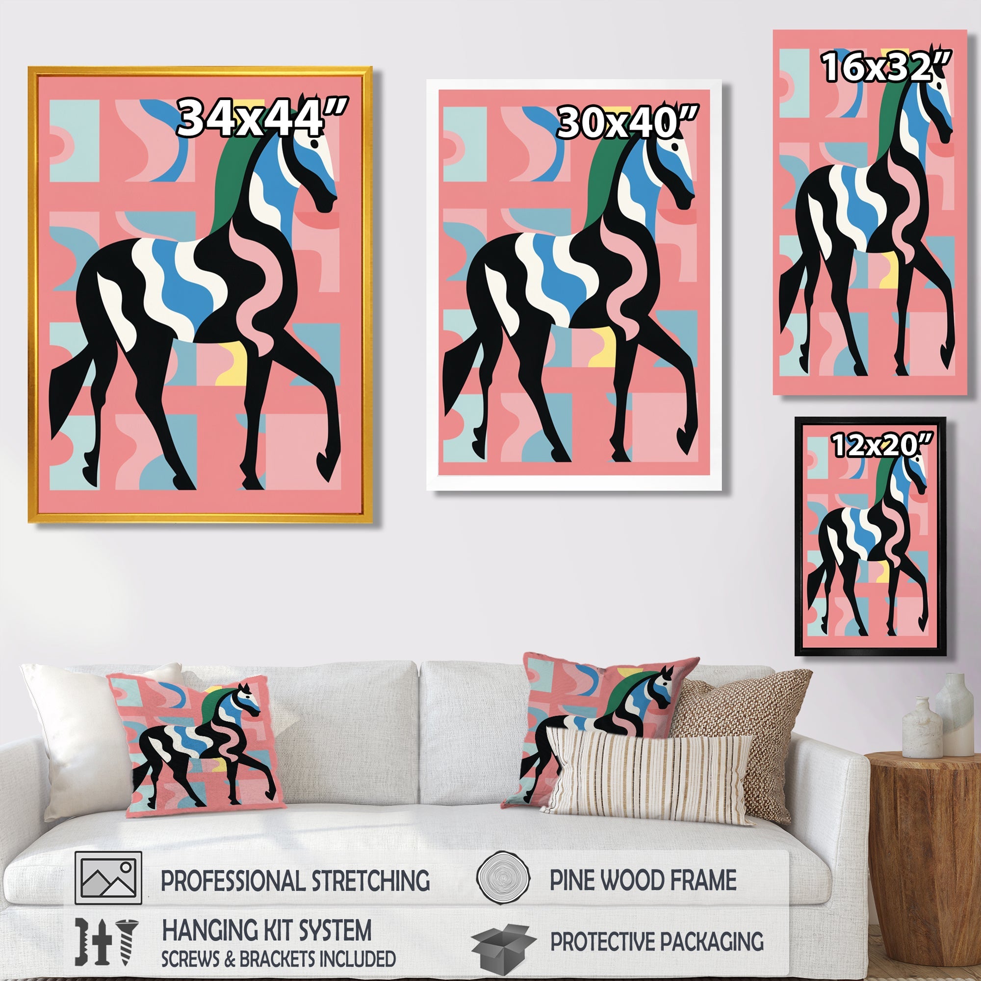 Gracious Black Horse Retro Illustration - Horse Wall Decor