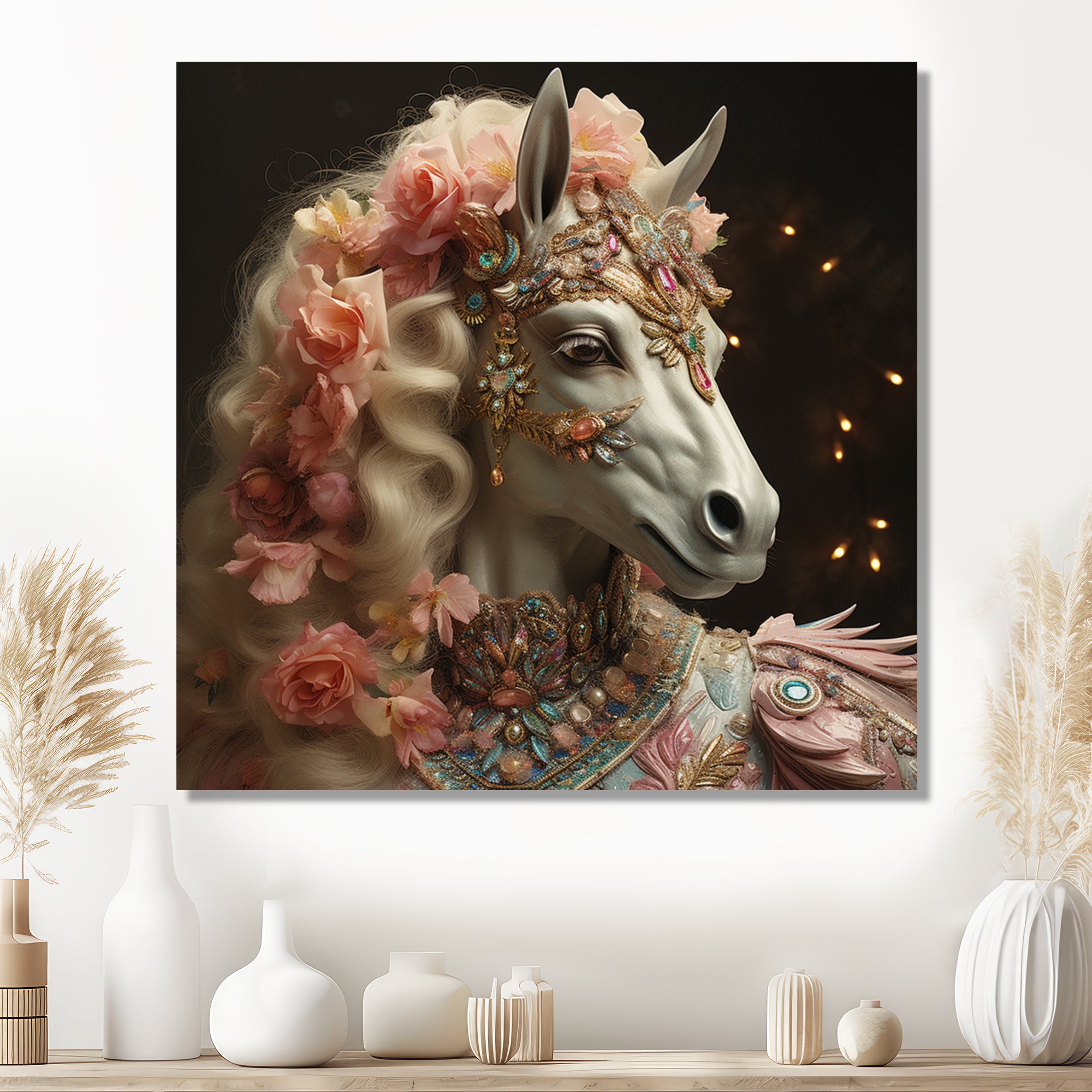 Gracious Horse Retro Glam - Horse Large Canvas Wall Art