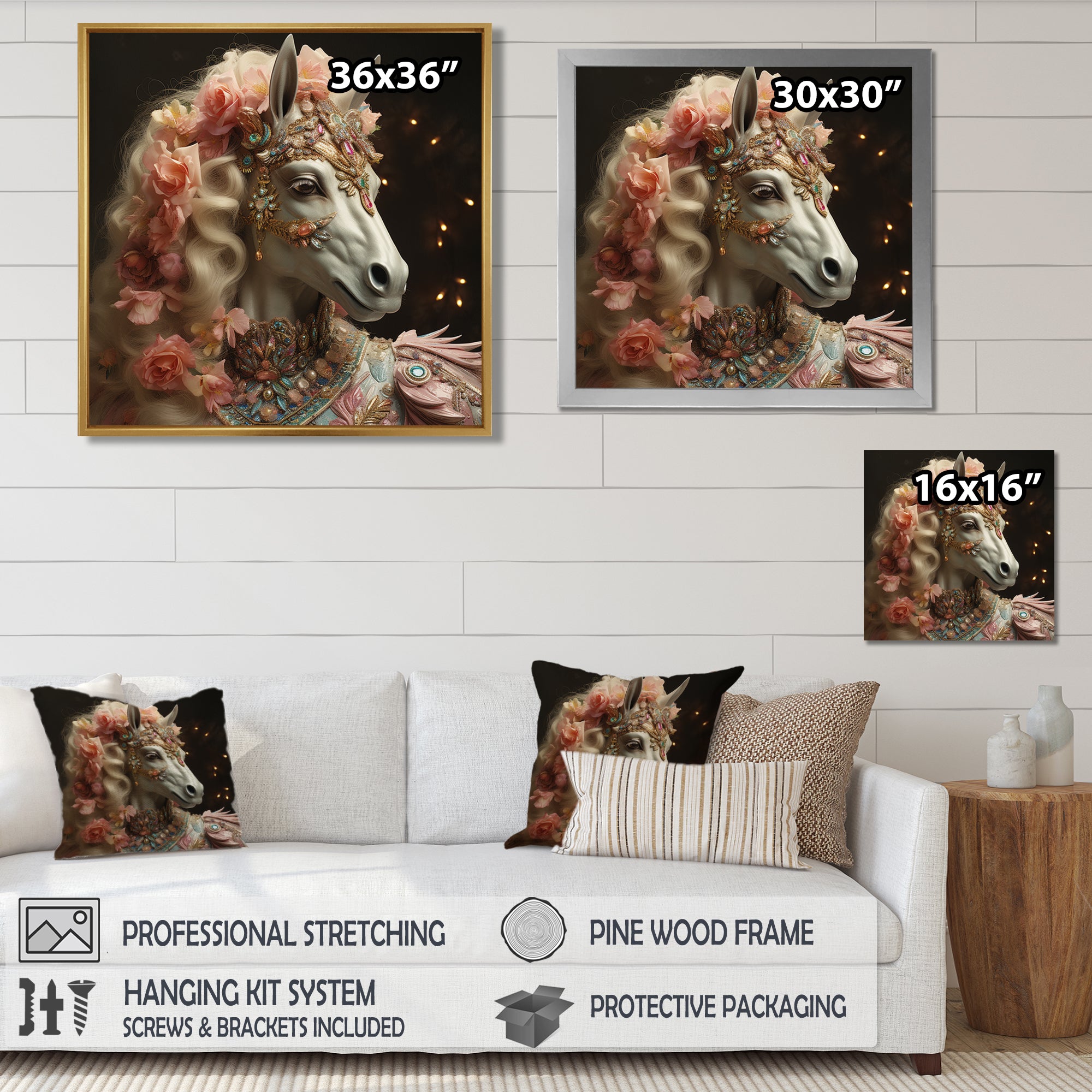 Gracious Horse Retro Glam - Horse Large Canvas Wall Art