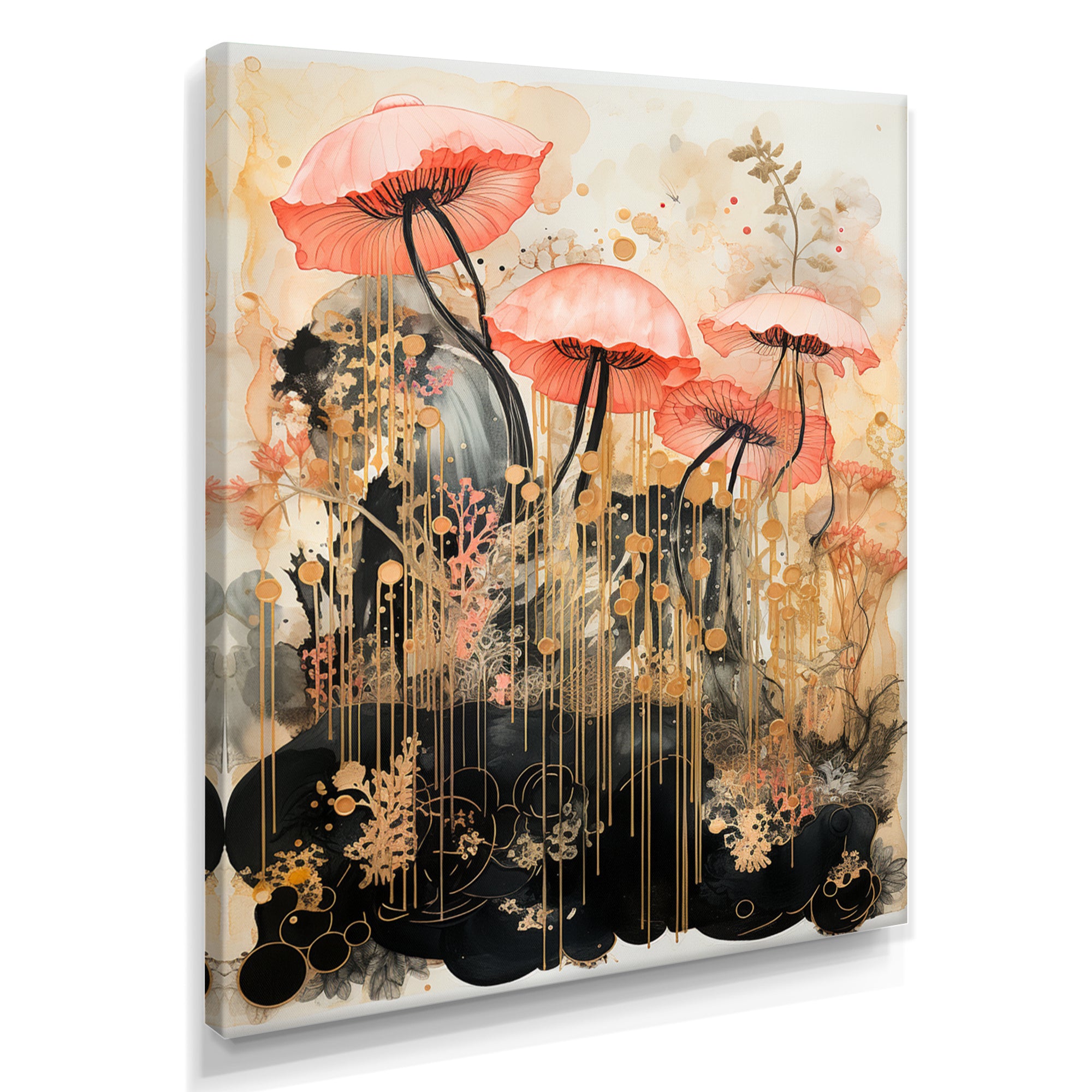 Pink Jellyfish Vintage Collage - Pink Jellyfish Wall Art
