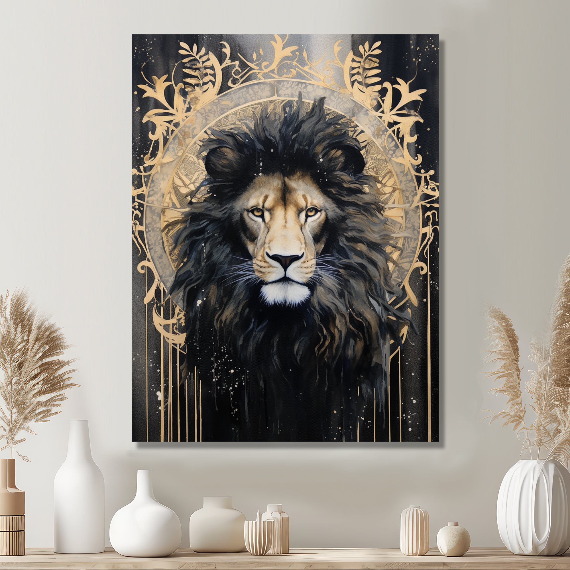 Majestic Lion Retro Collage - Lion Framed Canvas Art