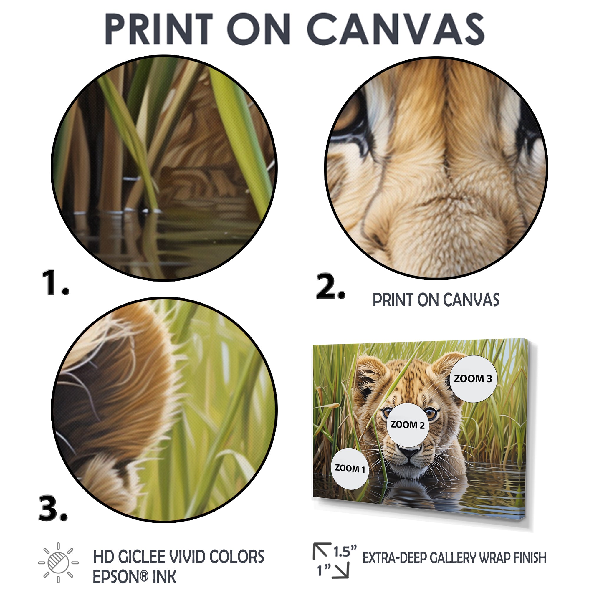 Endearing Lion Cub By The River - Lion Large Canvas Wall Art