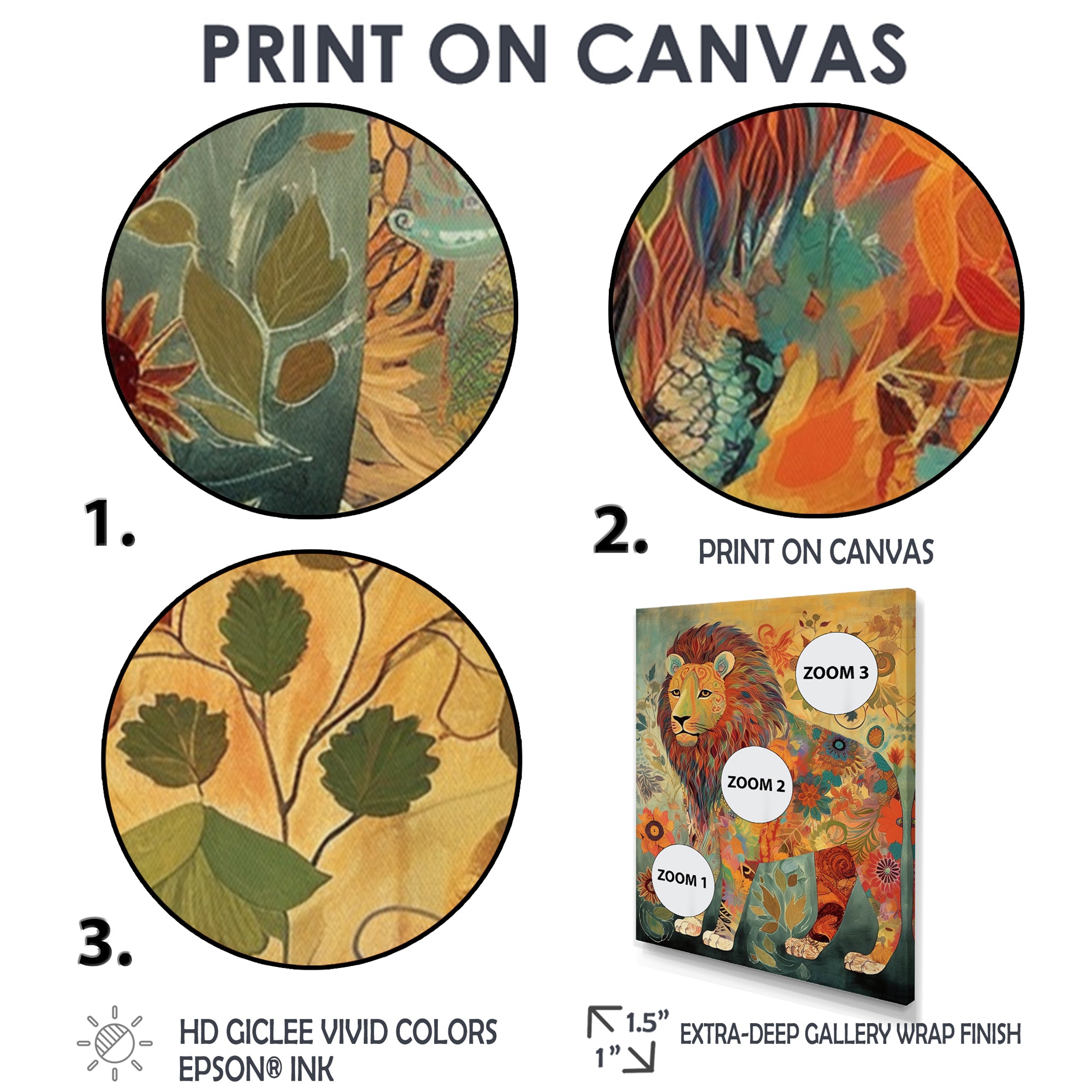 Flowerful Boho Lion Retro Illustration - Lion Living Room Wall Art