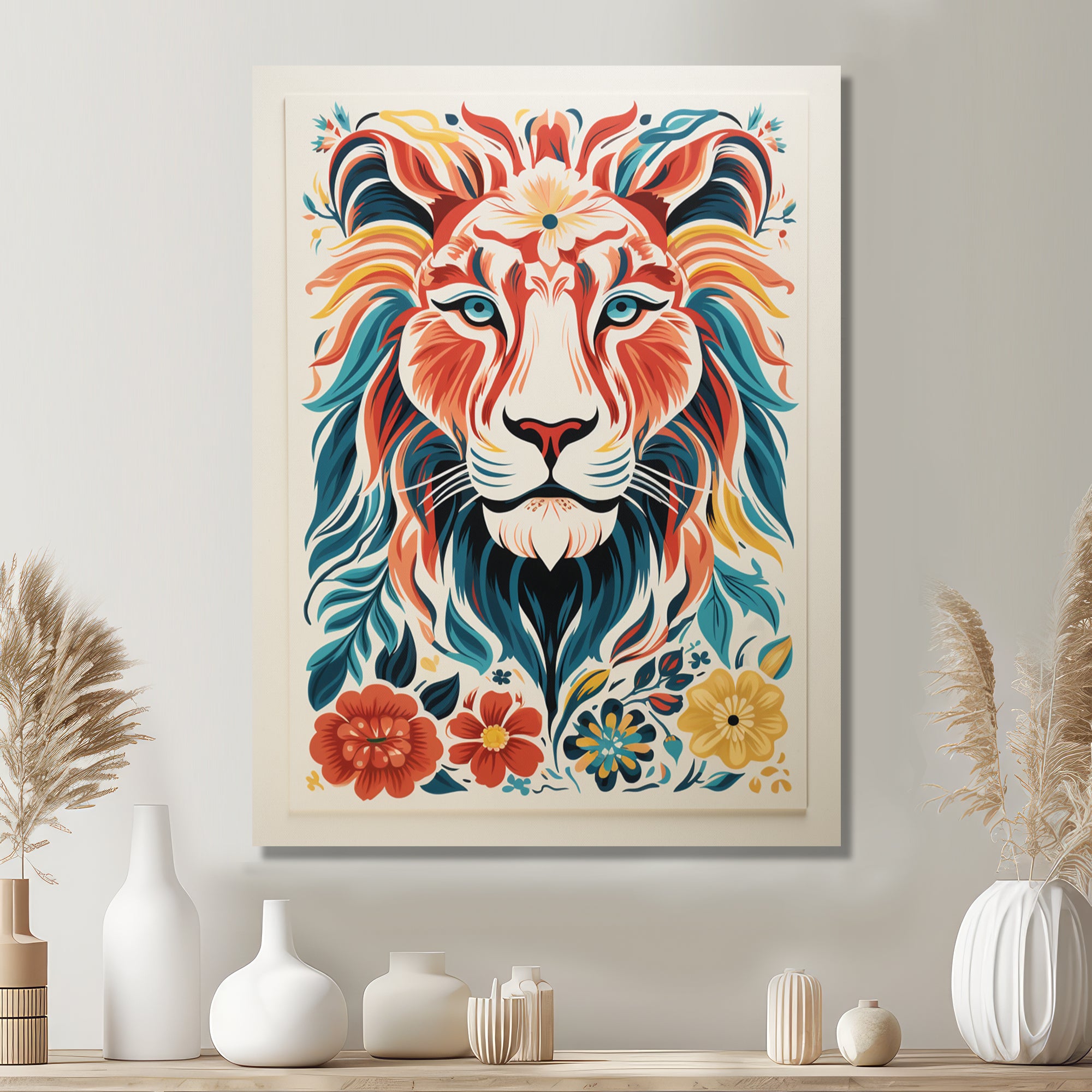 Multi-color LION GRAPHIC - Lion Bedroom Wall Art