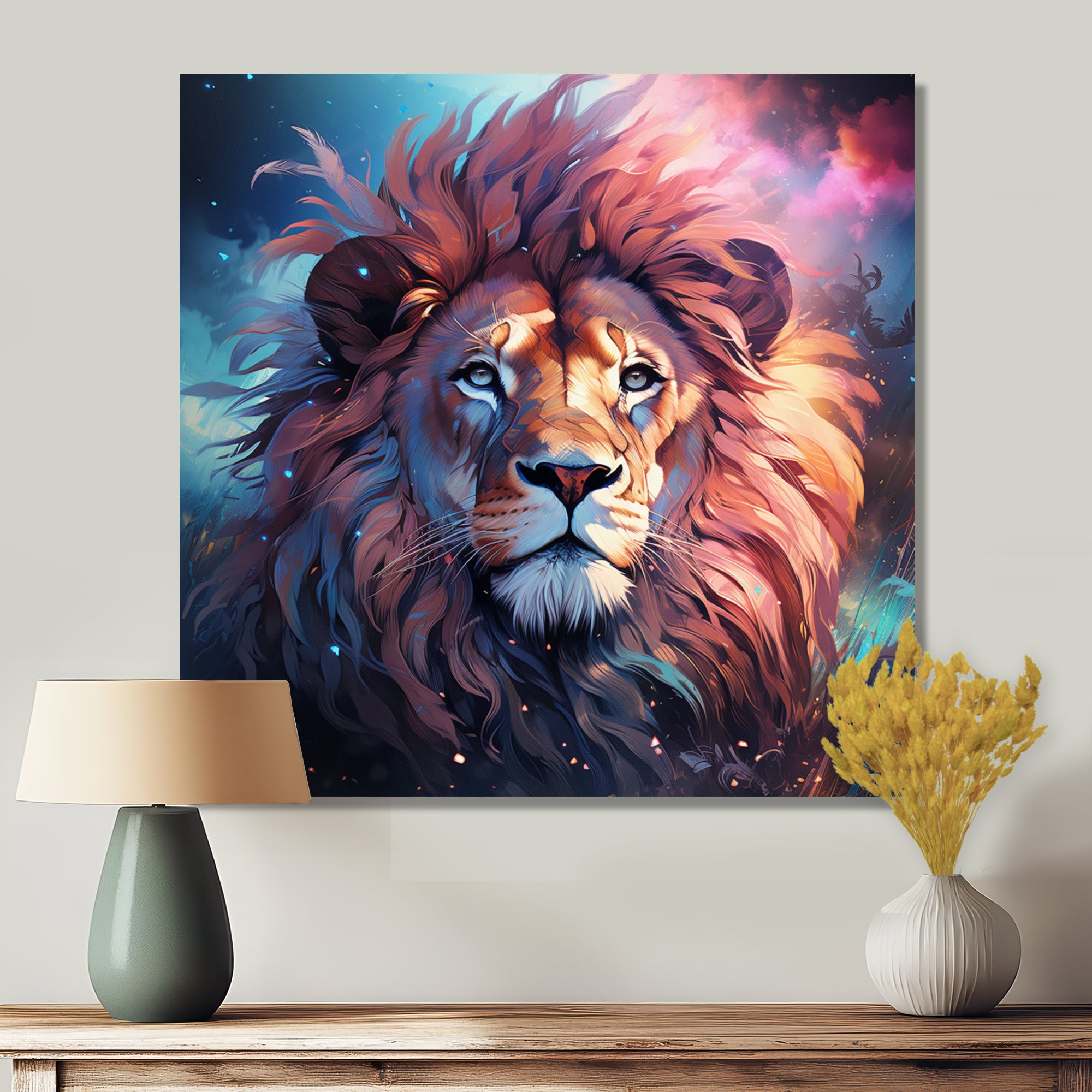 Majestic Lion Wild Night Glory - Lion Canvas Wall Art