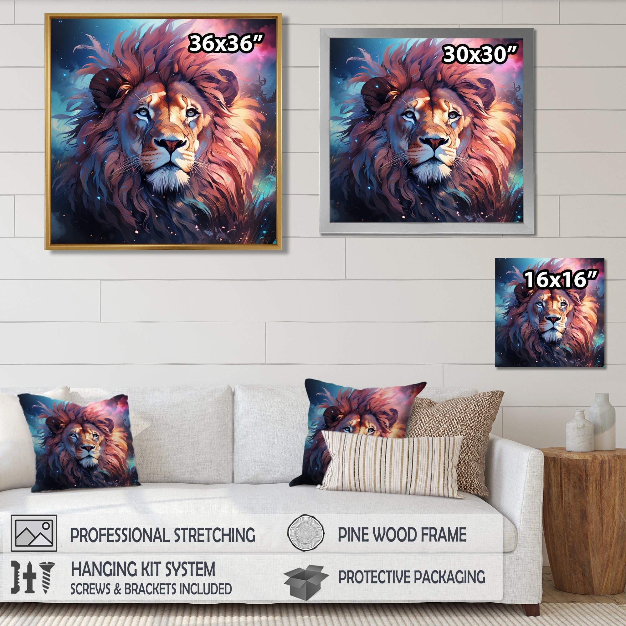 Majestic Lion Wild Night Glory - Lion Canvas Wall Art