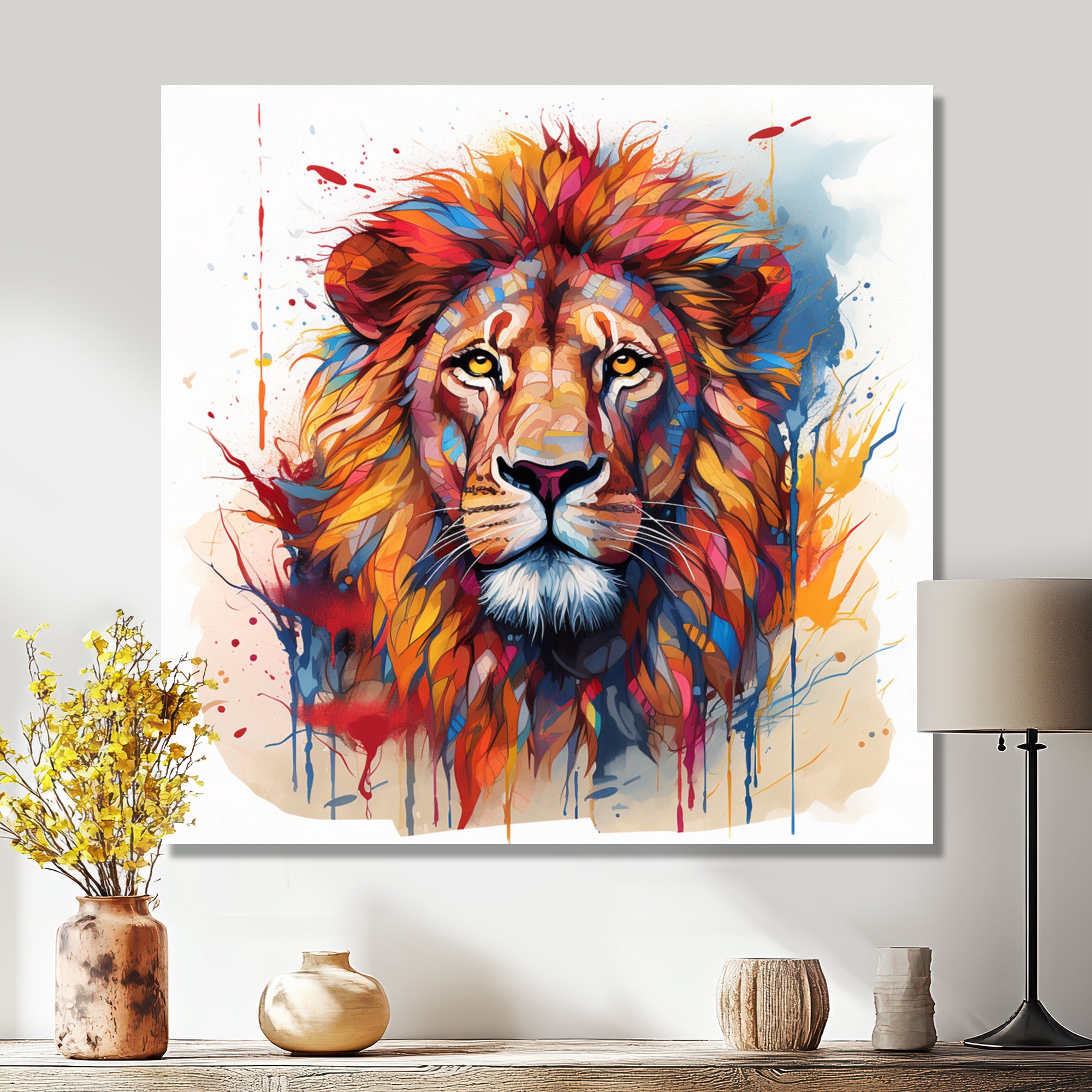 Colorful Lion On White - Lion Canvas Wall Art