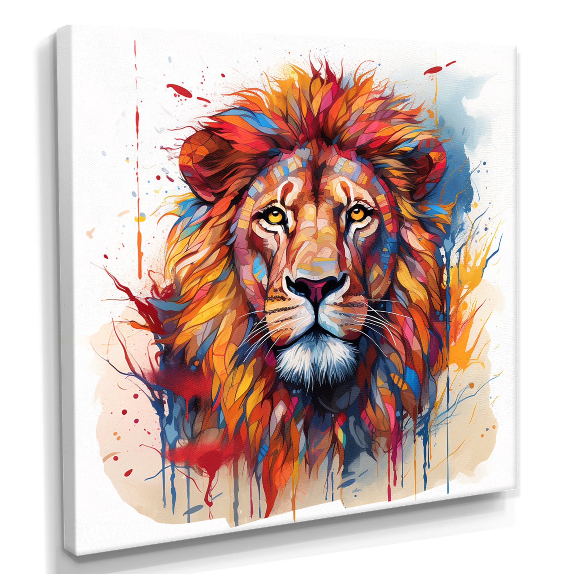Colorful Lion On White - Lion Canvas Wall Art