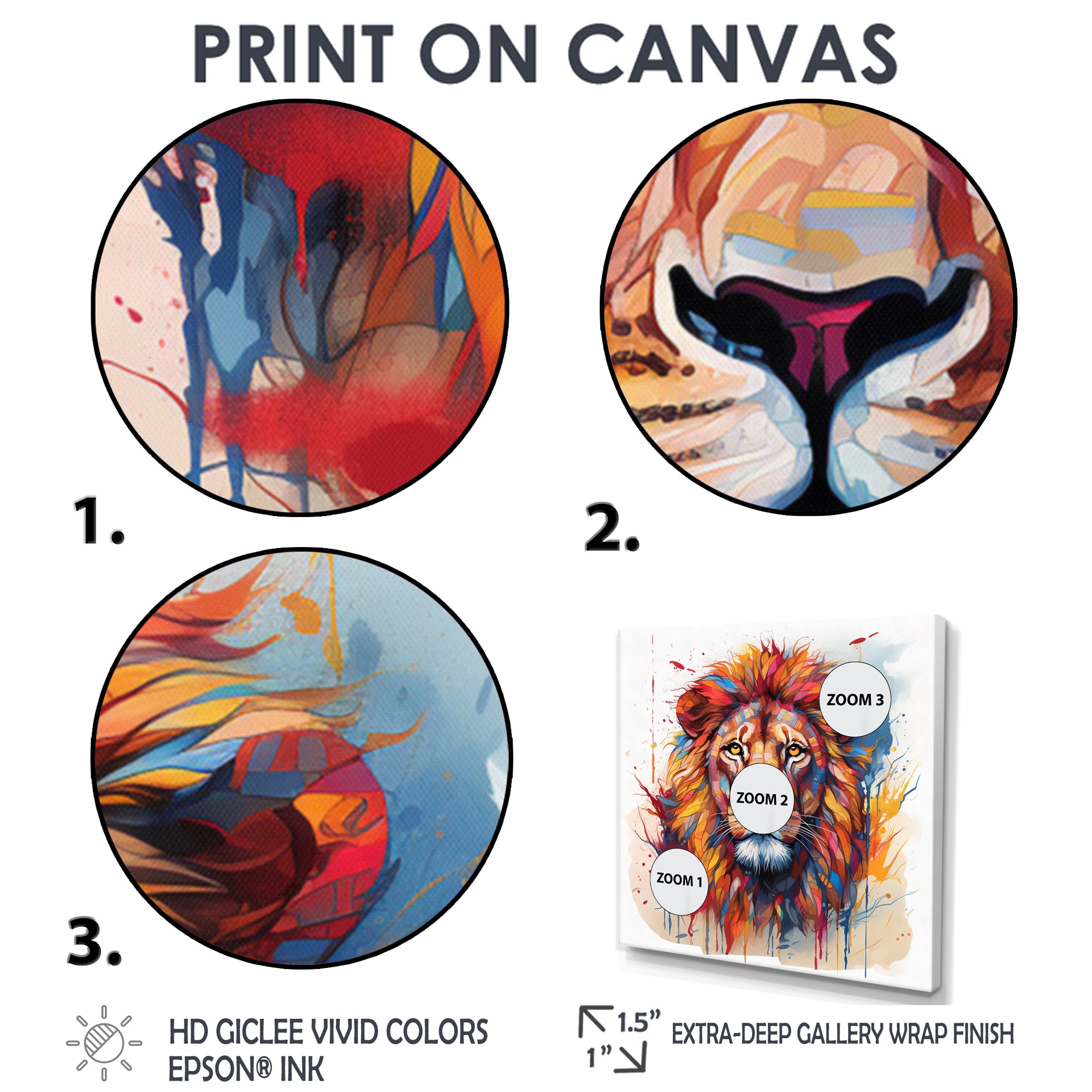 Colorful Lion On White - Lion Canvas Wall Art