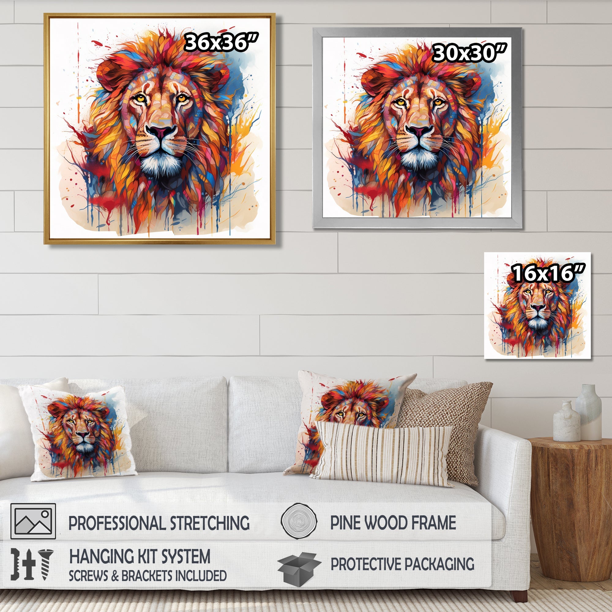 Colorful Lion On White - Lion Canvas Wall Art
