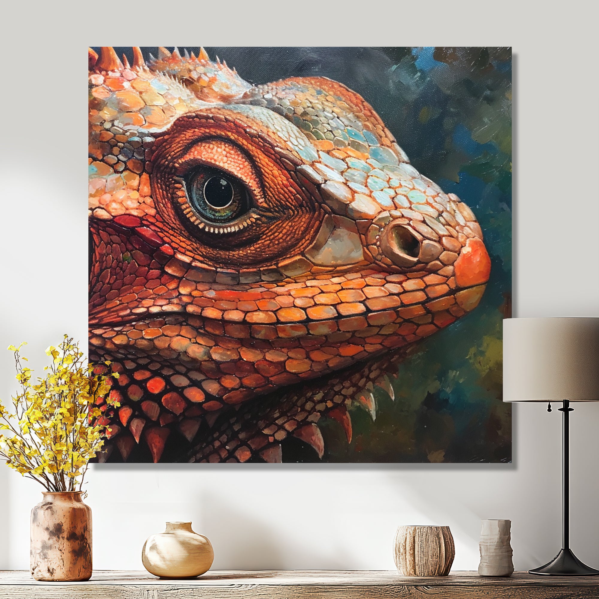 Smirky Red Lizard Portrait - Lizard Wall Art Prints