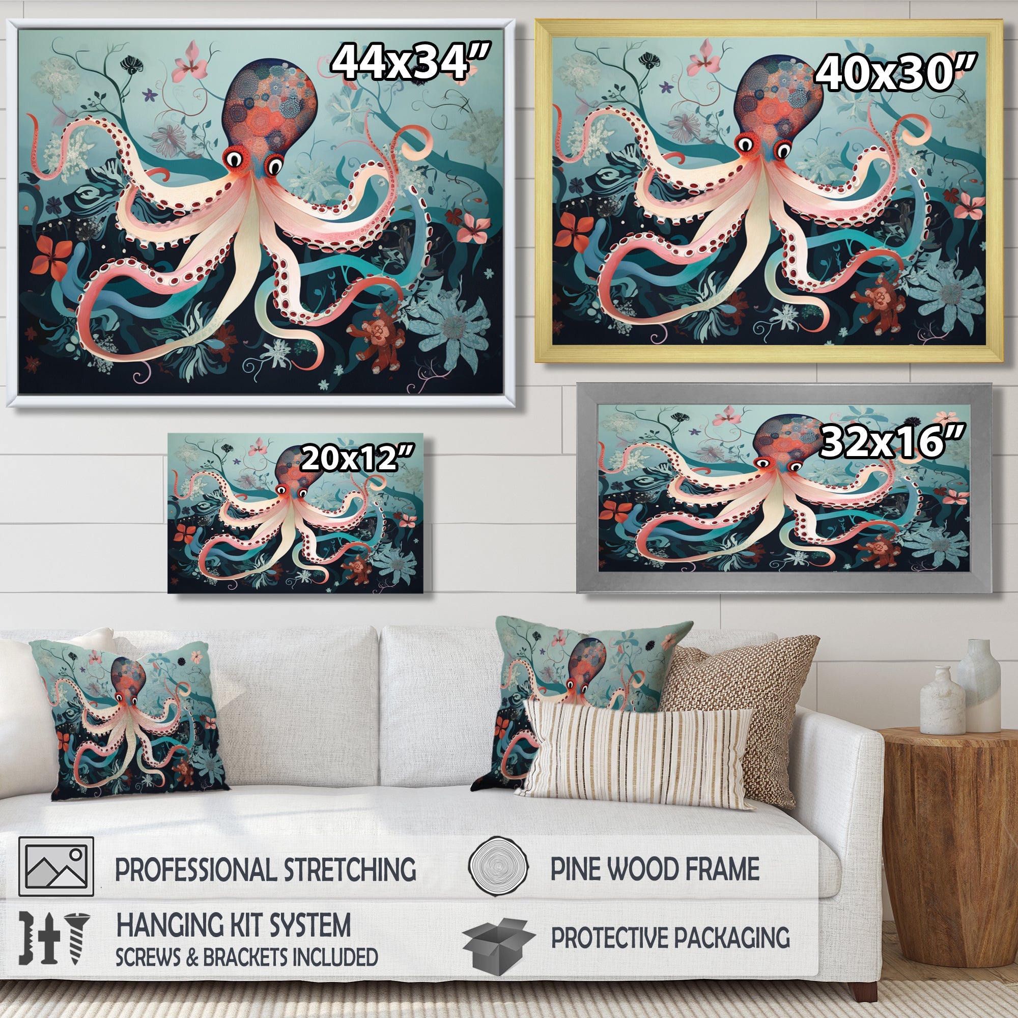 Octopus Deep Sea Retro - Octopus Home Decor Art