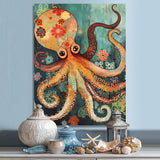 Flowerful Octopus Deep Sea Boho Vintage - Octopus Living Room Wall Art