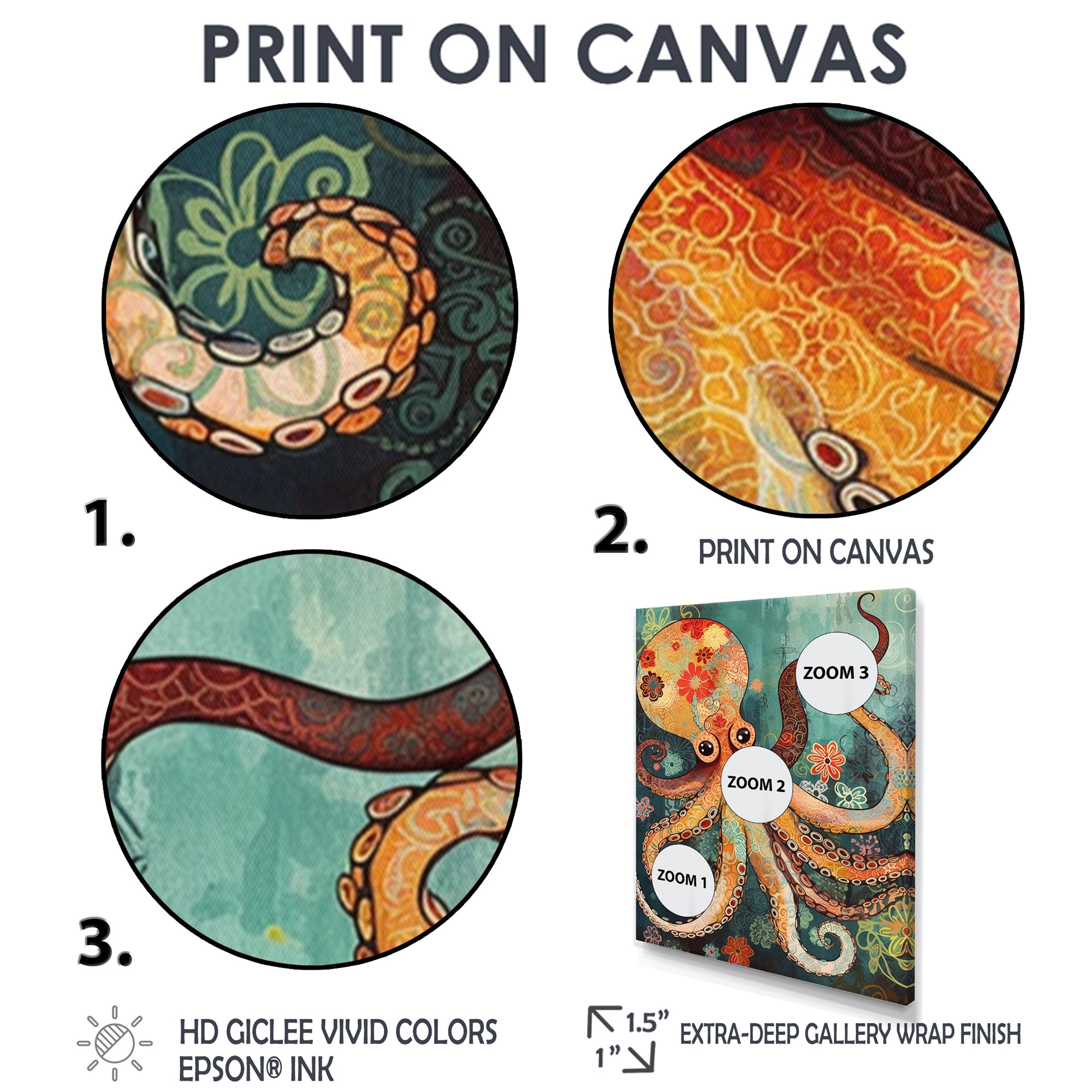 Flowerful Octopus Deep Sea Boho Vintage - Octopus Living Room Wall Art