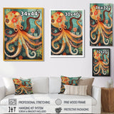 Flowerful Octopus Deep Sea Boho Vintage - Octopus Living Room Wall Art