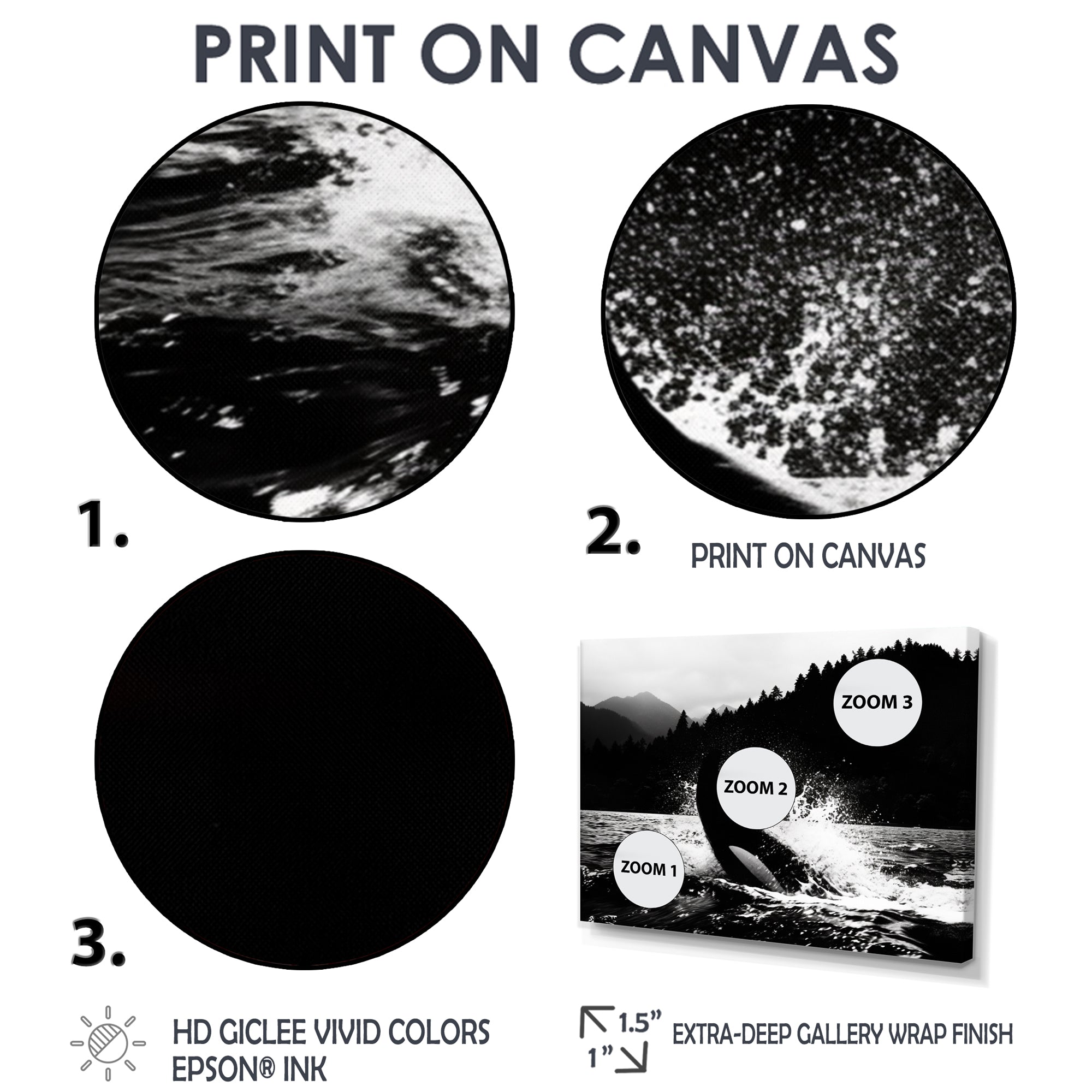 Orca Splashing In The Water Monochrome - Coastal Animal Framed Canvas Art