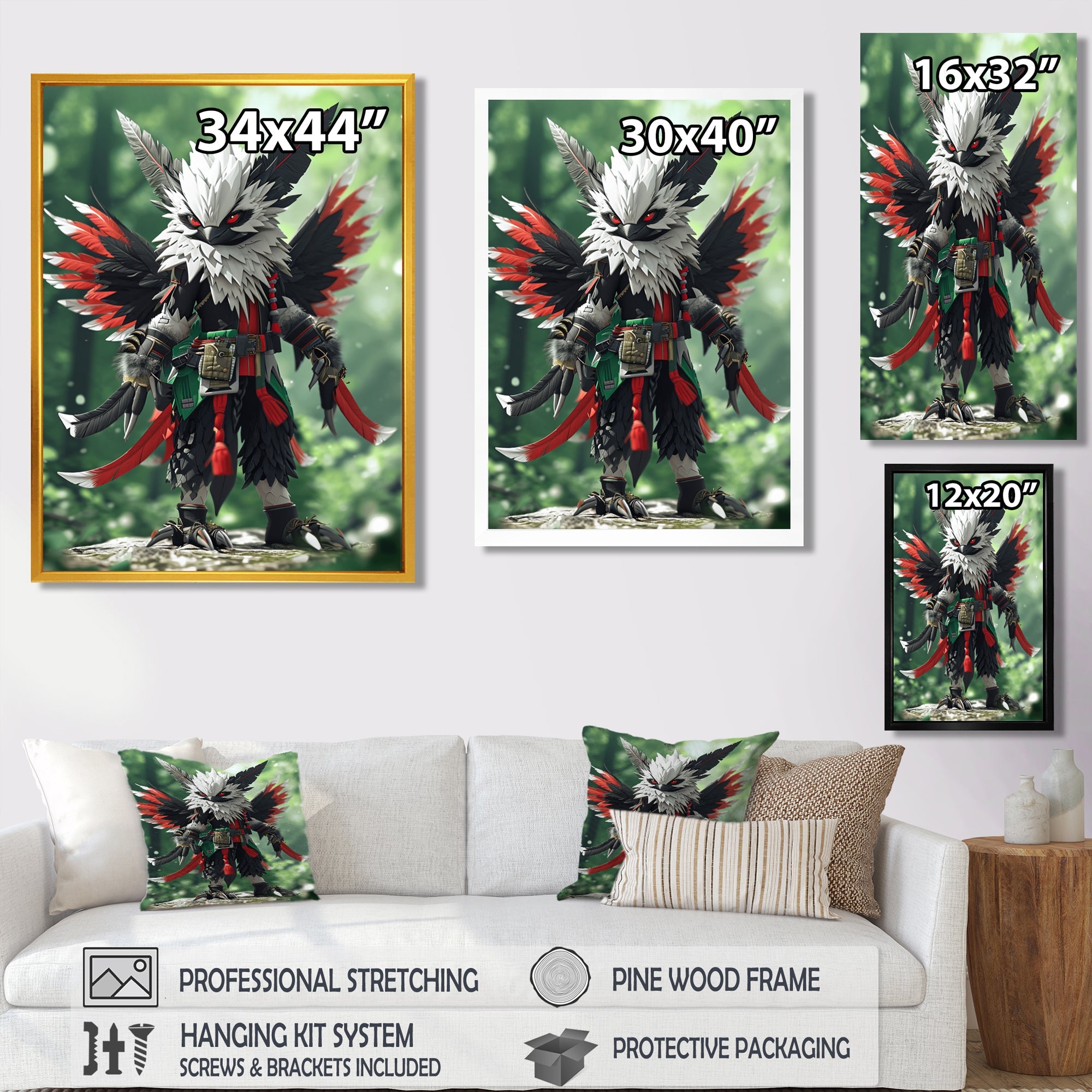 White Owl Feathered Fantasy Warrior - Owl Bedroom Wall Art