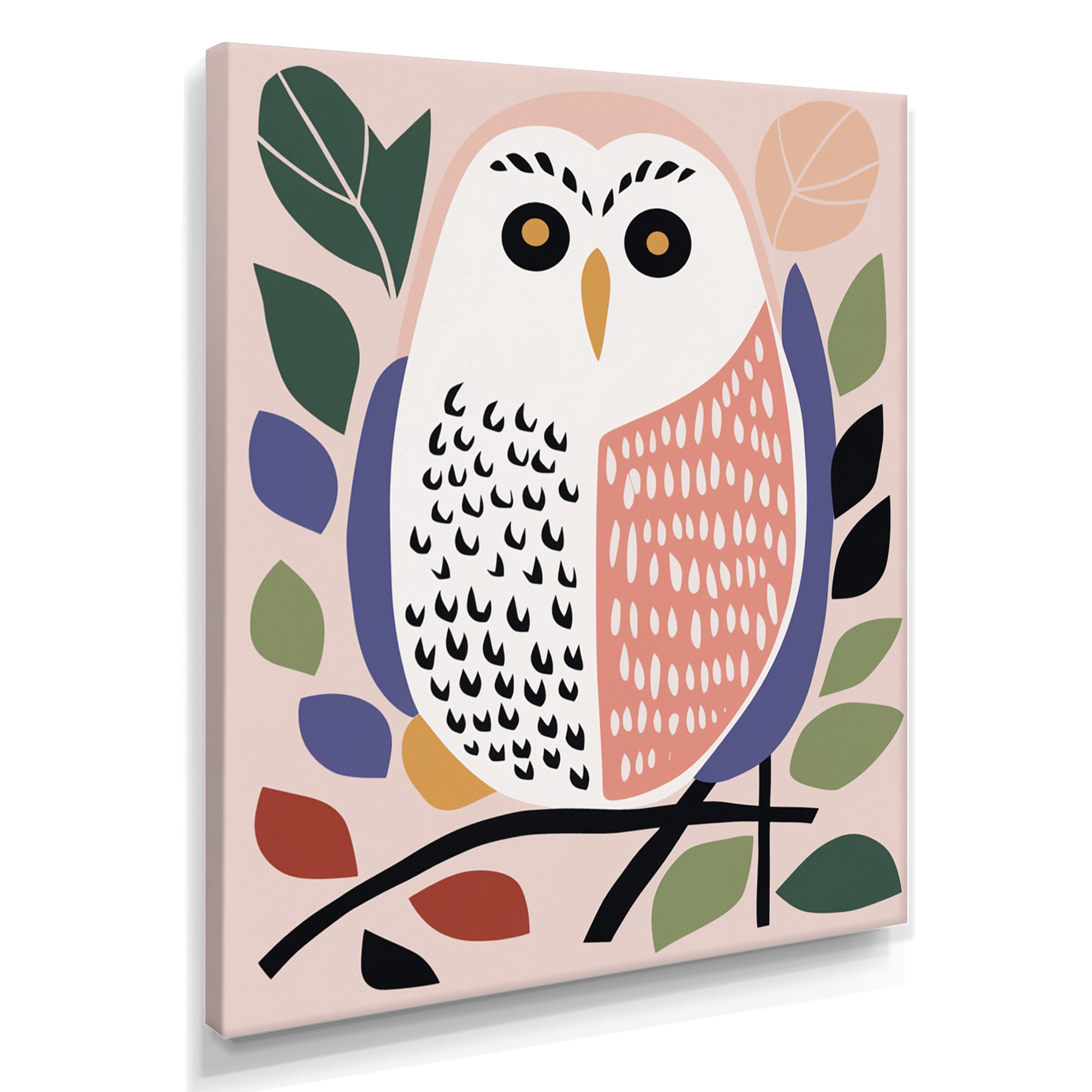 Playful Graphic White Owl Retro Colors - Owl Canvas Wall Art