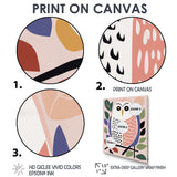Playful Graphic White Owl Retro Colors - Owl Canvas Wall Art