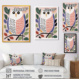 Playful Graphic White Owl Retro Colors - Owl Canvas Wall Art