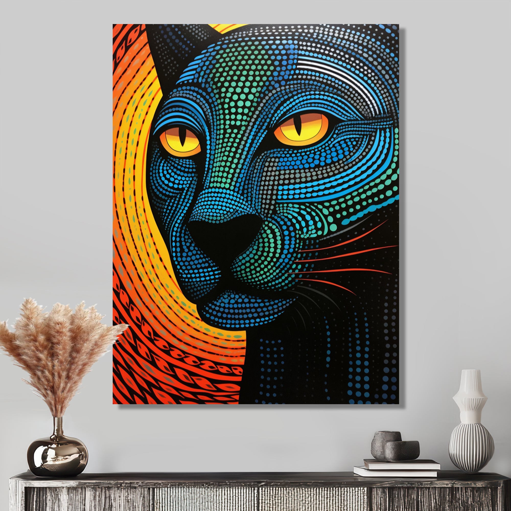 Blue Abstract Portrait Of Black Panther - Panther Wall Art Prints