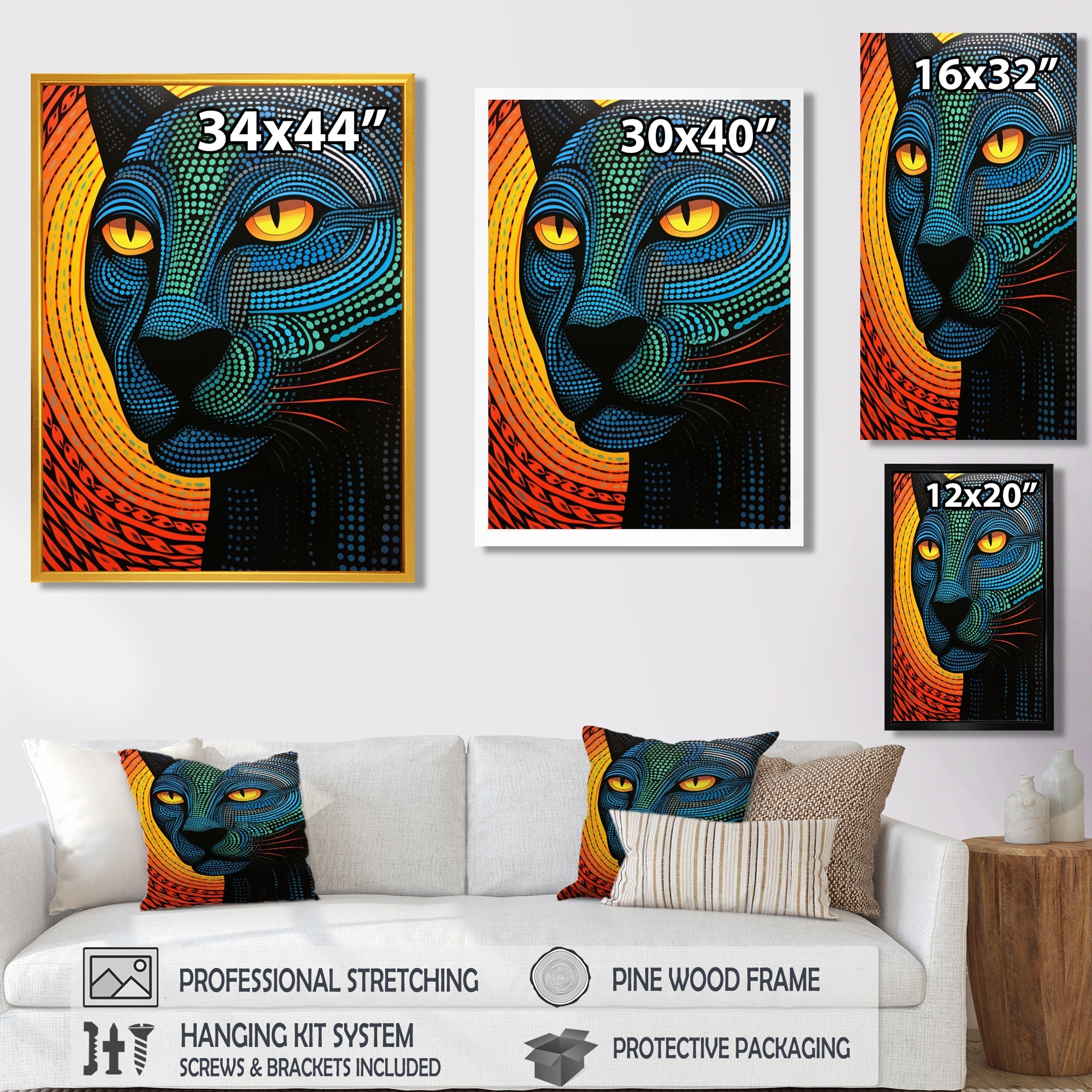 Blue Abstract Portrait Of Black Panther - Panther Wall Art Prints