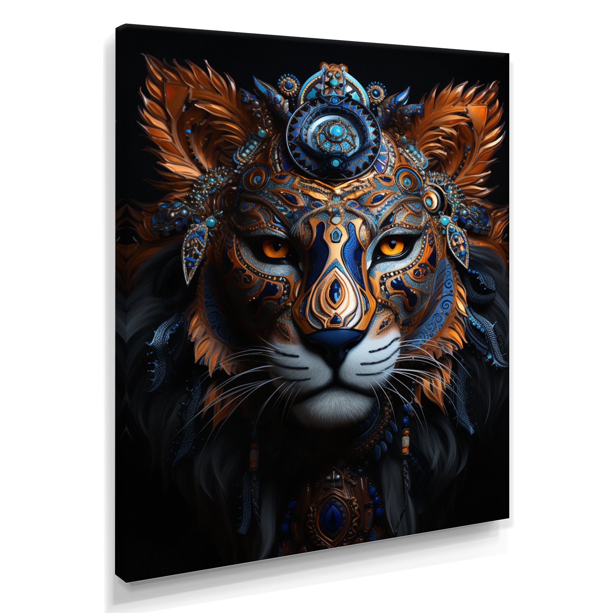 Shamanic Tribal Portrait Of Tiger Tribe - Tiger Fashion Large Canvas Wall Art