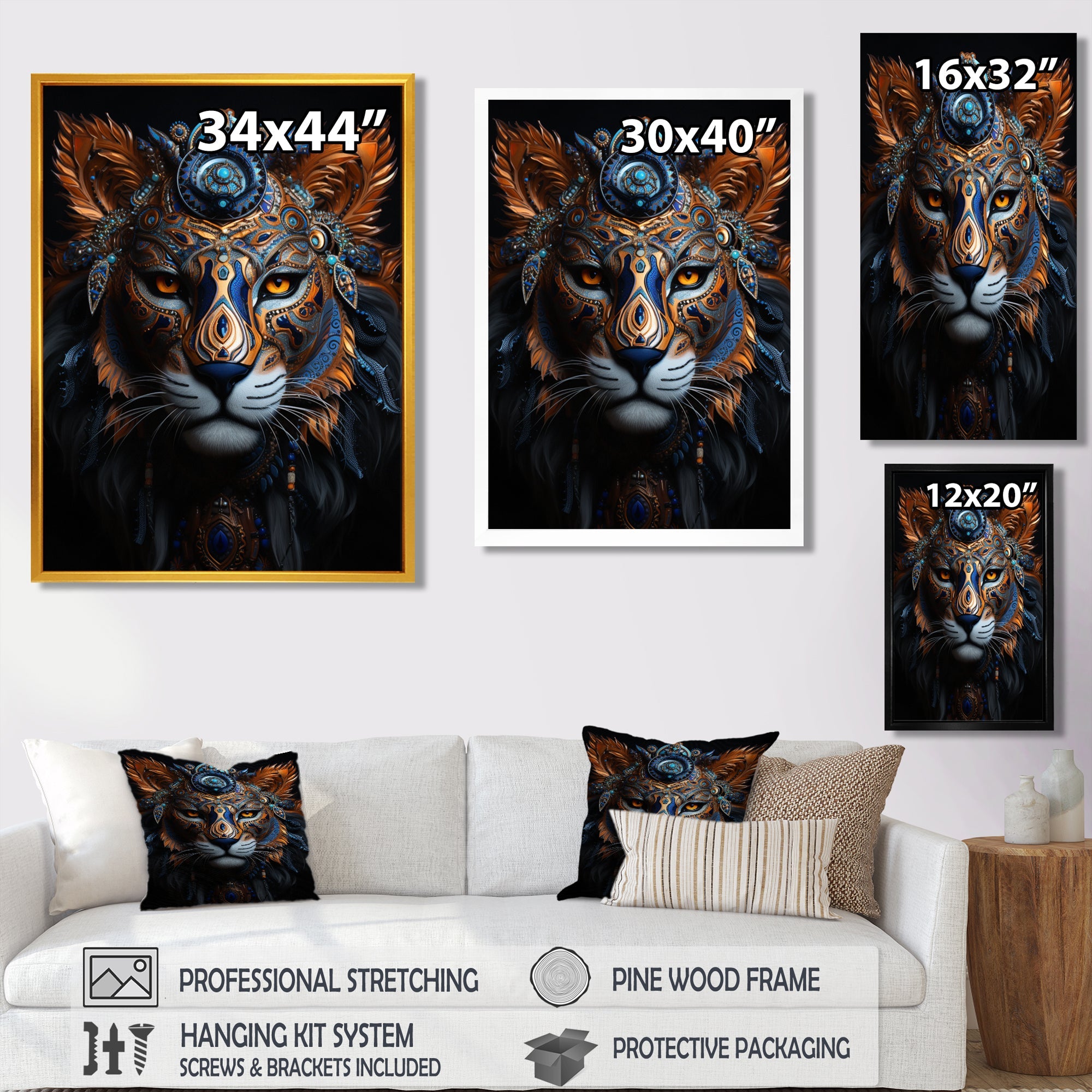 Shamanic Tribal Portrait Of Tiger Tribe - Tiger Fashion Large Canvas Wall Art