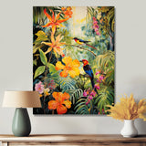 Colorful Birds In Flowery Tropical Jungle - Bird Floral Living Room Wall Art