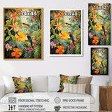 Colorful Birds In Flowery Tropical Jungle - Bird Floral Living Room Wall Art