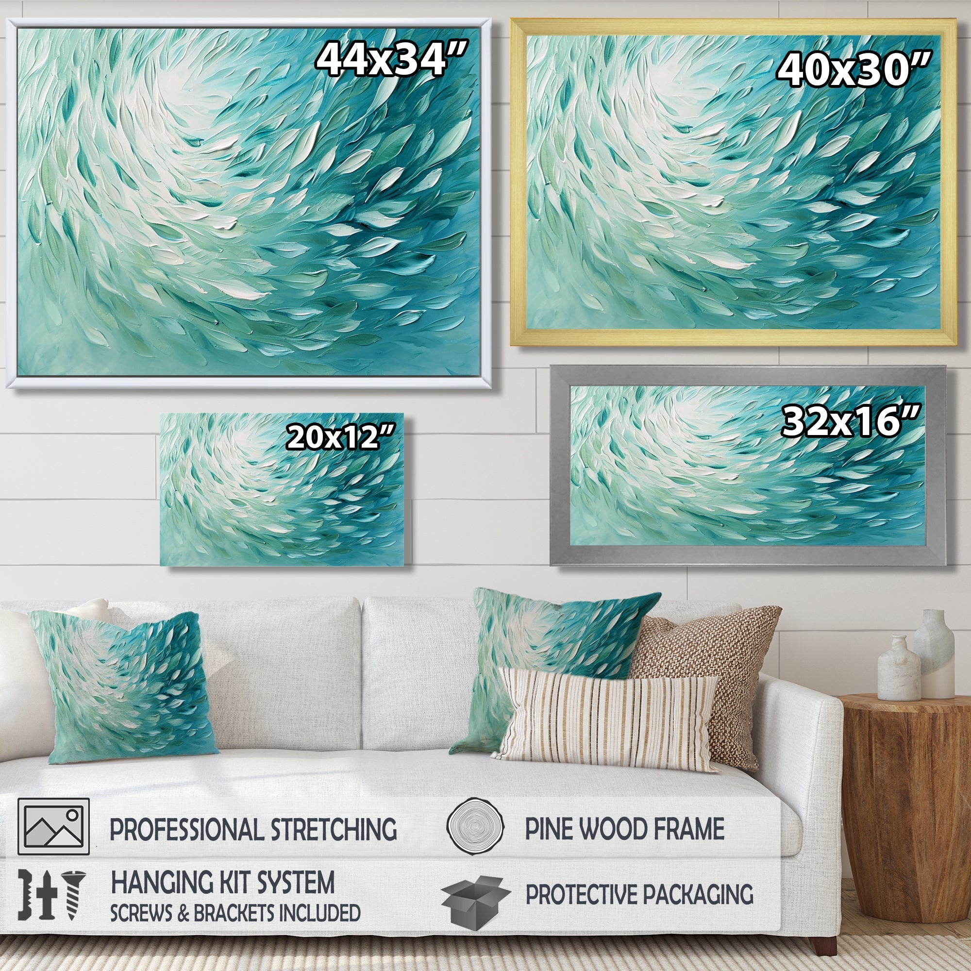 Green Turquoise Boho Feather Wave - Feathers Home Decor Art