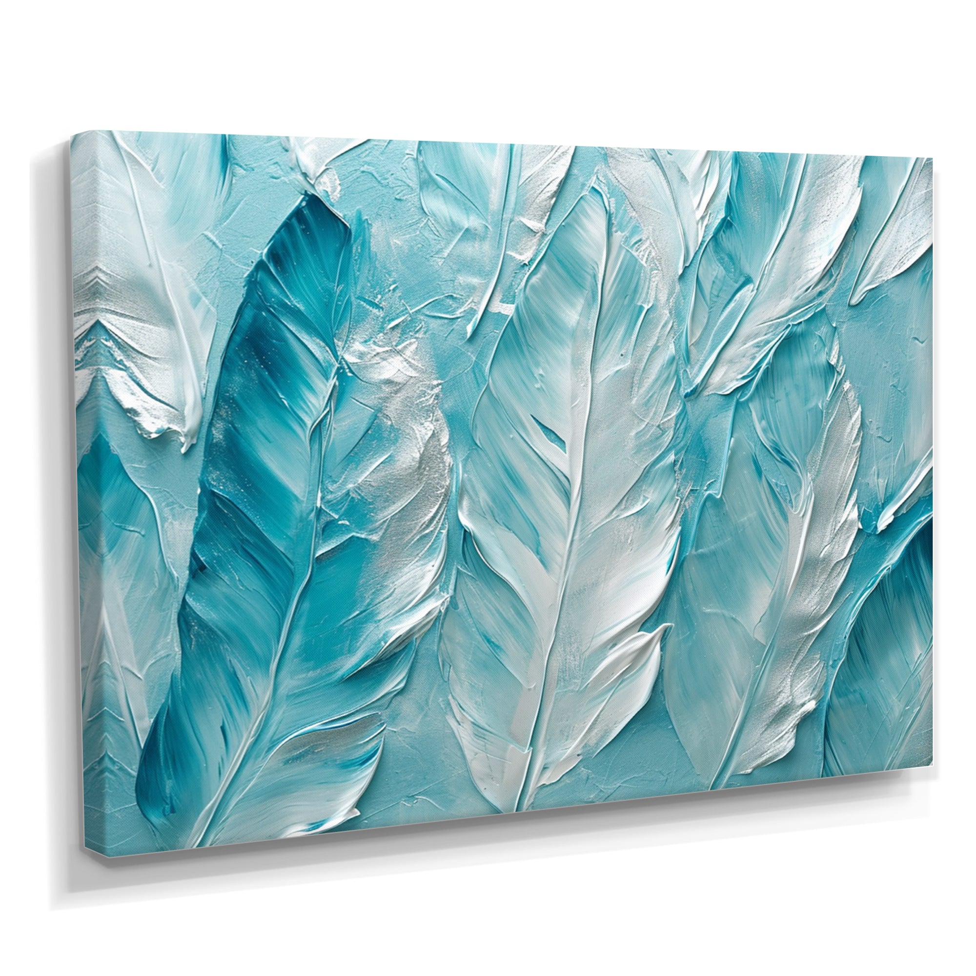Bold White And Turquoise Boho Feathers Painting - Feathers Living Room Wall Art
