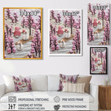 Christmas Snowman In Snowy Winter Pink Tree Embroidery - Coastal Animal Canvas Wall Art