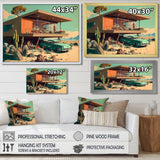 Green Car Mid Century Retro Architecture - Car Exotic Canvas Wall Art