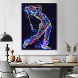 Neon Gold Player Striking - Sport Golf Canvas Wall Art