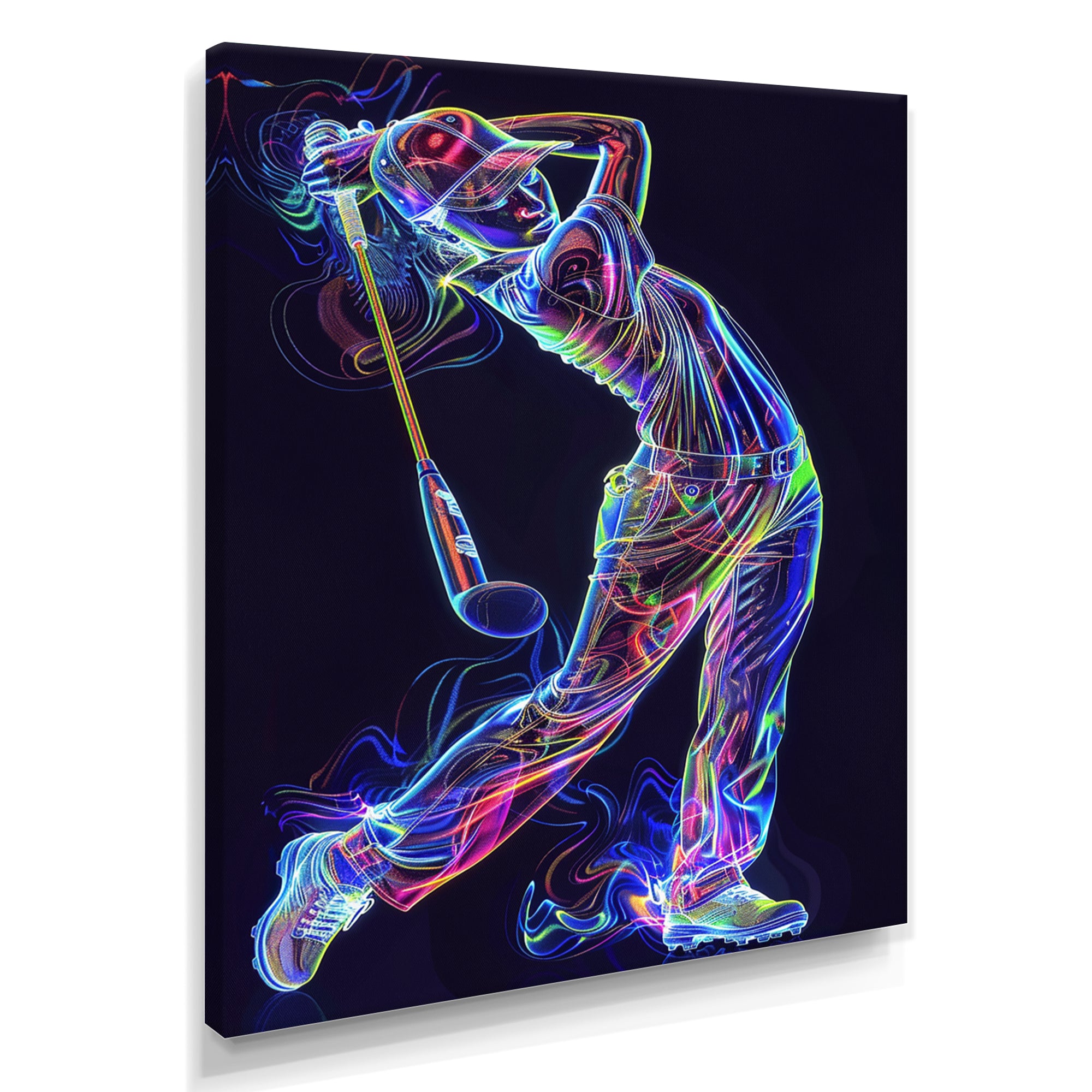 Neon Gold Player Striking - Sport Golf Canvas Wall Art