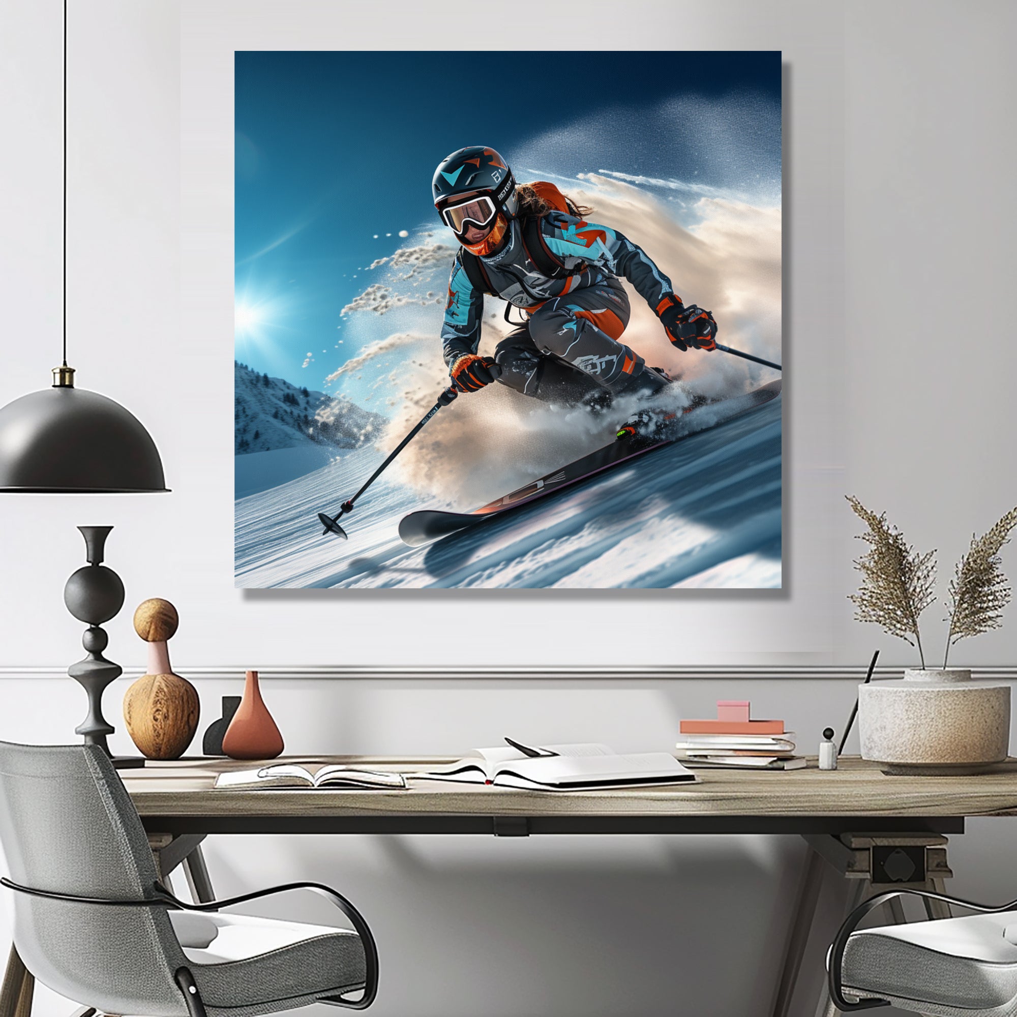 Descending The Mountain In Speed And Style I - Skiing Canvas Wall Art