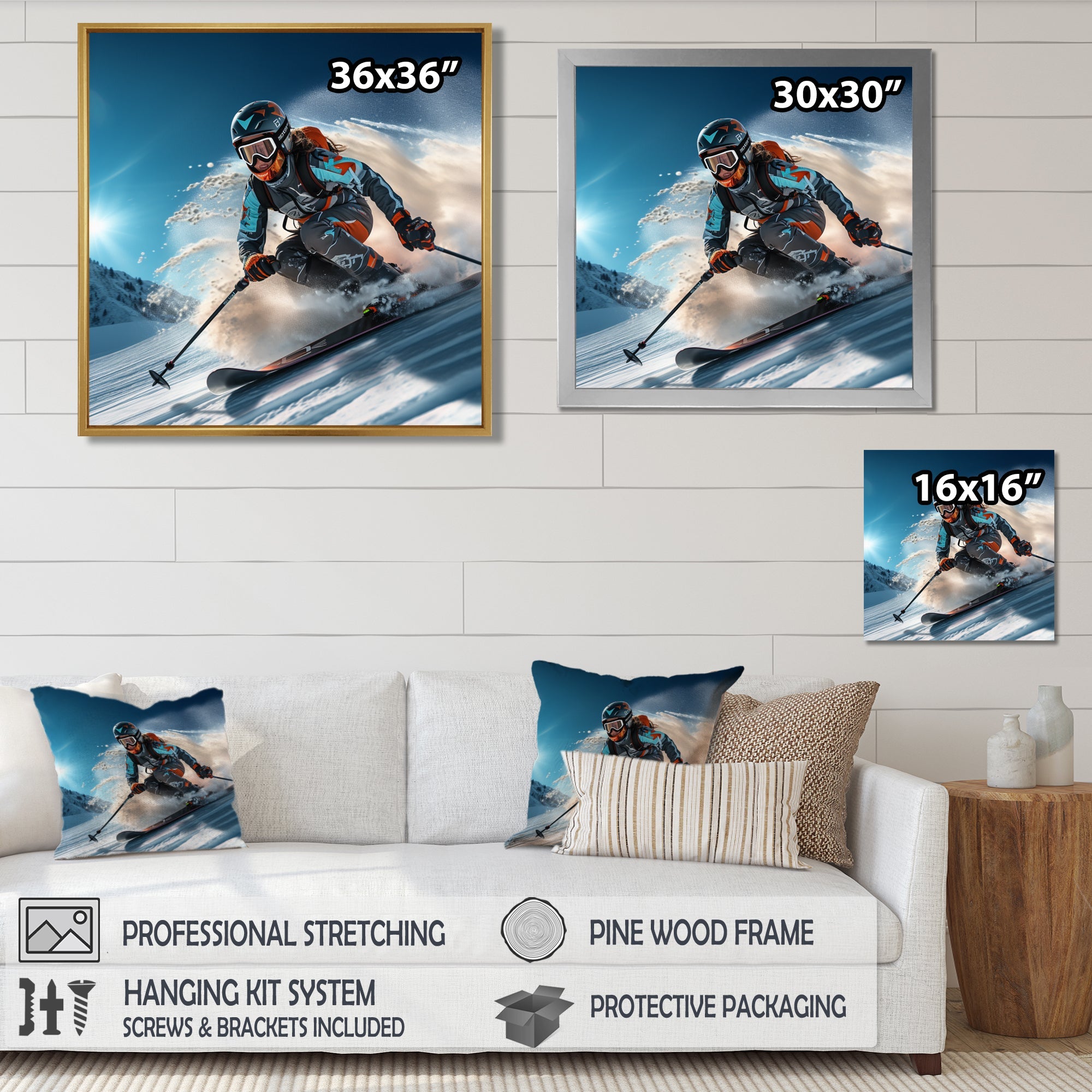 Descending The Mountain In Speed And Style I - Skiing Canvas Wall Art