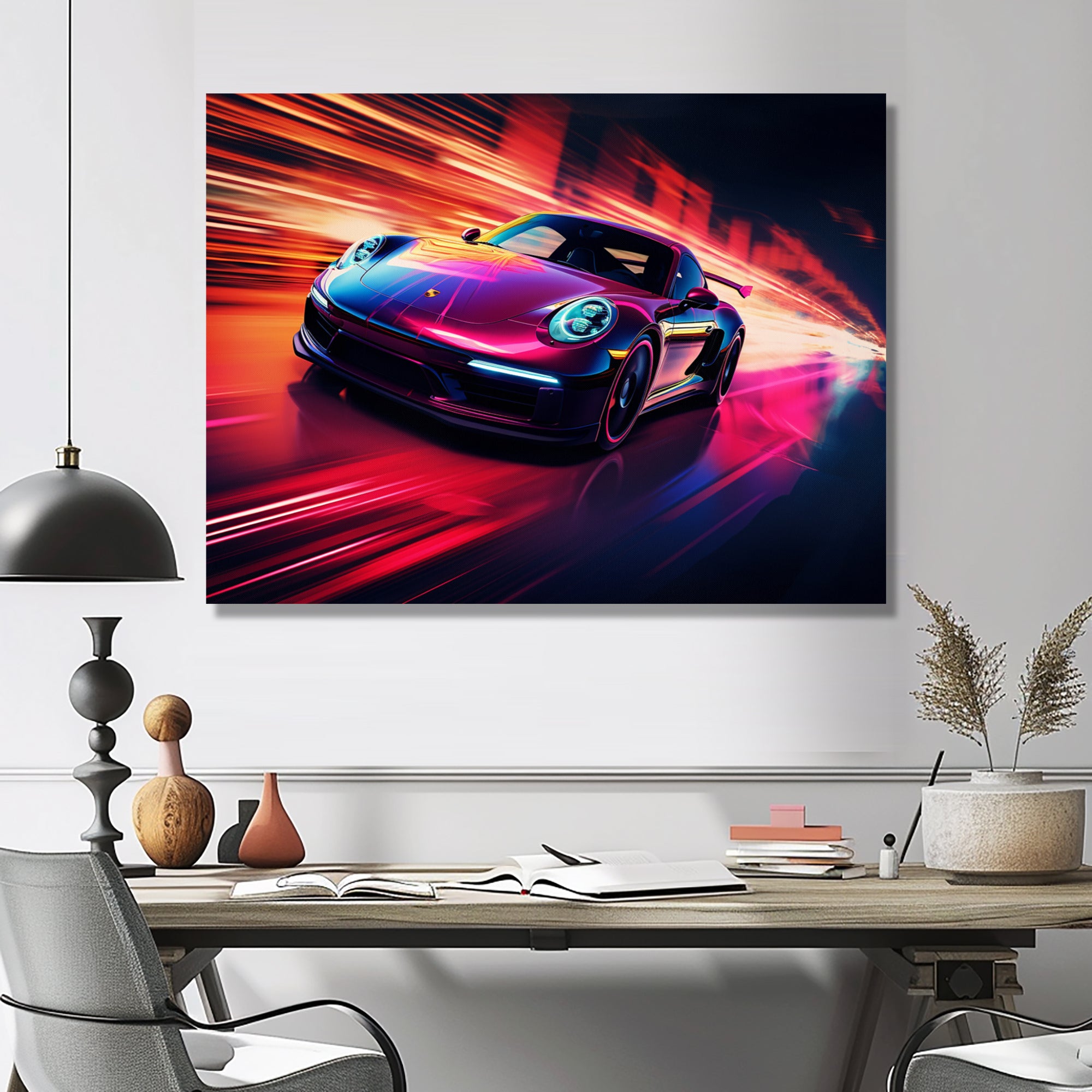 Futuristic Fuchsia High Speed Porsche - Car Exotic Canvas Wall Art