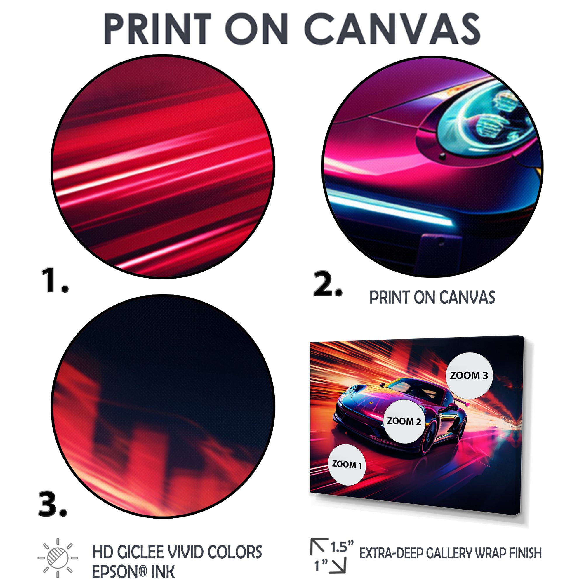 Futuristic Fuchsia High Speed Porsche - Car Exotic Canvas Wall Art