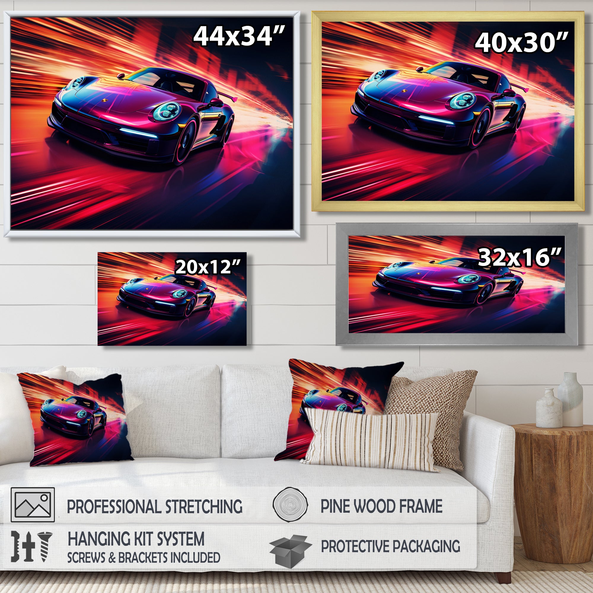 Futuristic Fuchsia High Speed Porsche - Car Exotic Canvas Wall Art